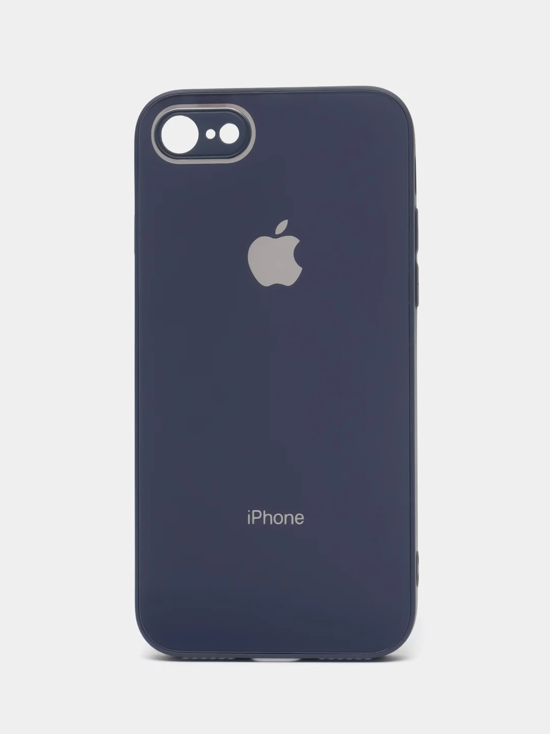 Синий чехол силиконовый для iPhone 7 / 8 / 11 / 12 / 13 / 14 / Plus / Pro Max, со стеклянной панелью