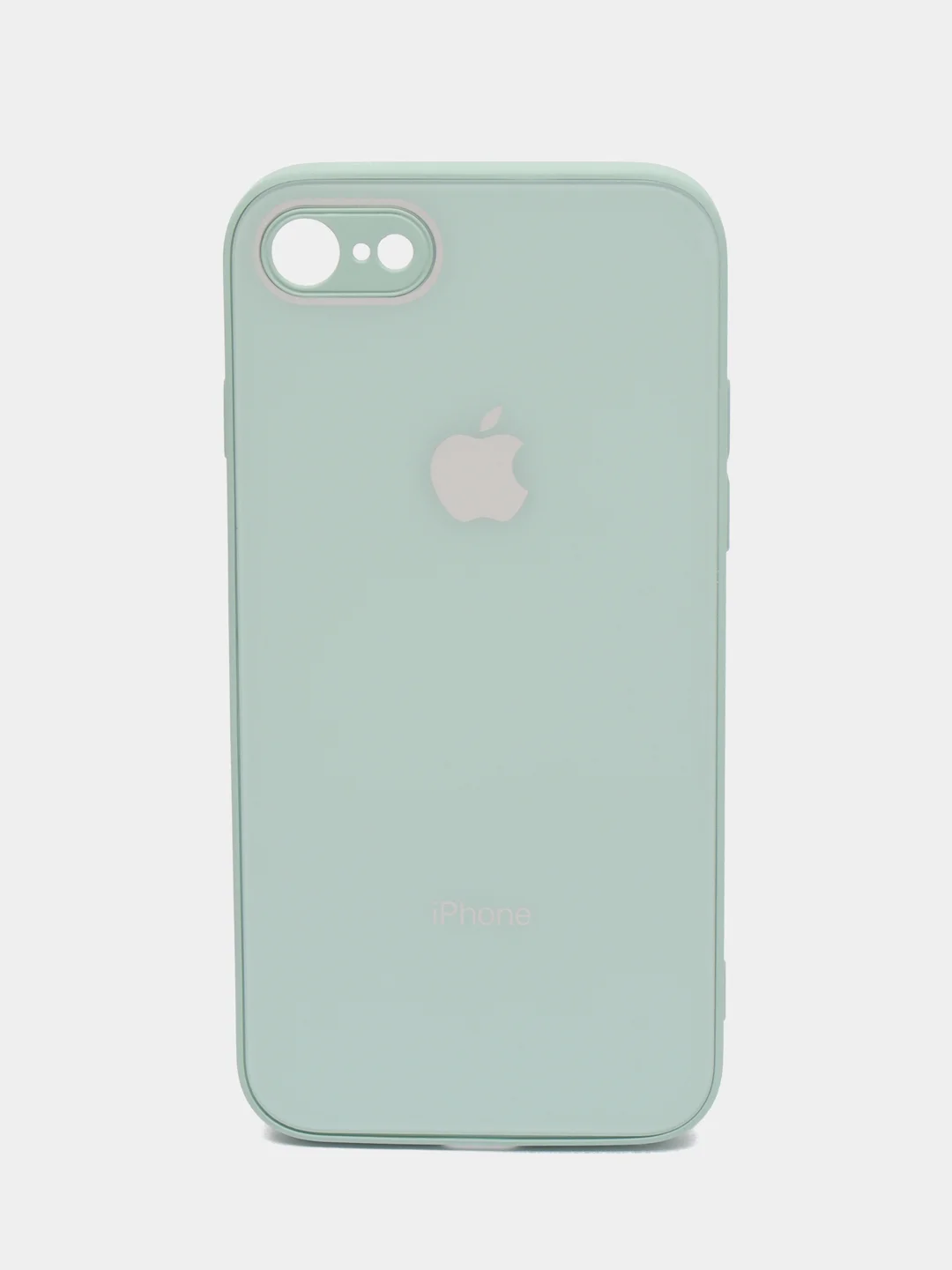 Мятный чехол силиконовый для iPhone 7 / 8 / 11 / 12 / 13 / 14 / Plus / Pro Max, со стеклянной панелью