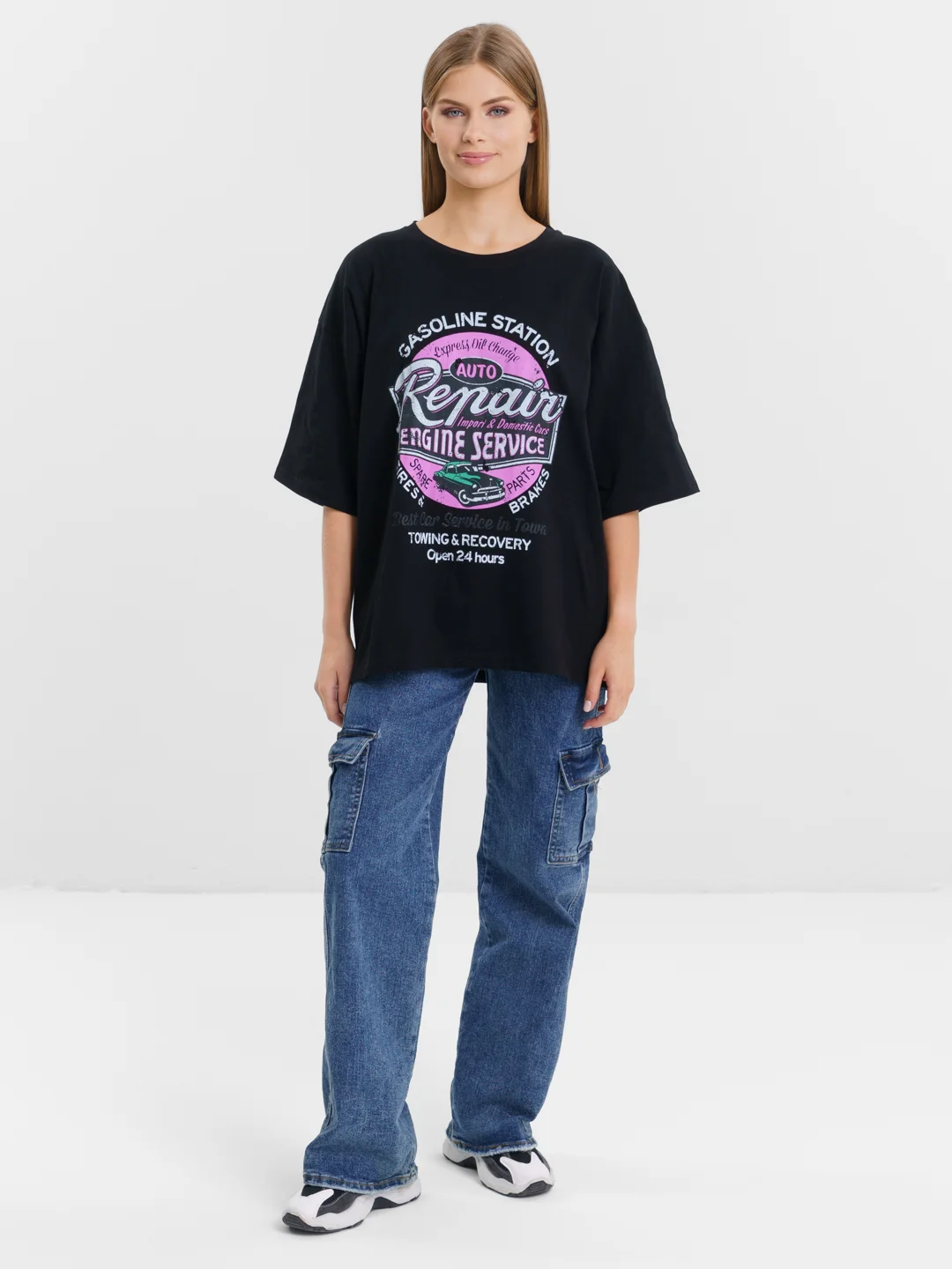 Черный женская футболка свободного кроя oversize