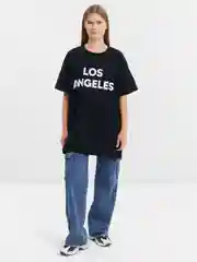 Лесной зеленый женская футболка свободного кроя с принтом "LOS ANGELES"