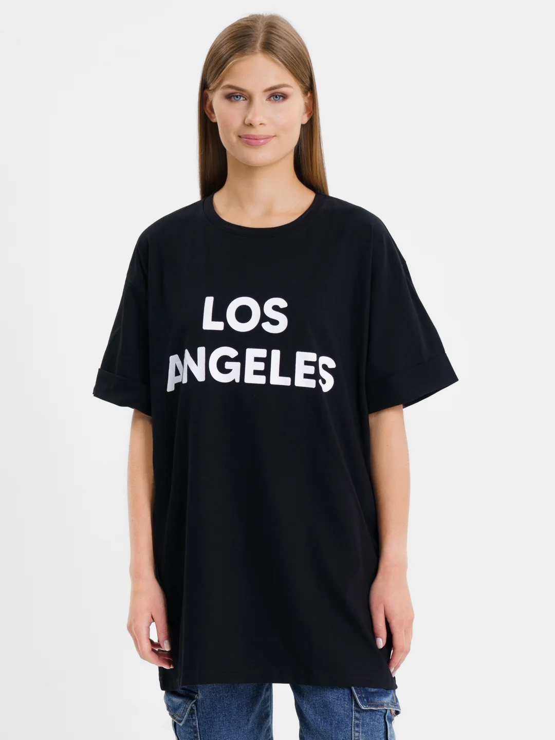 Черный женская футболка свободного кроя с принтом "LOS ANGELES"