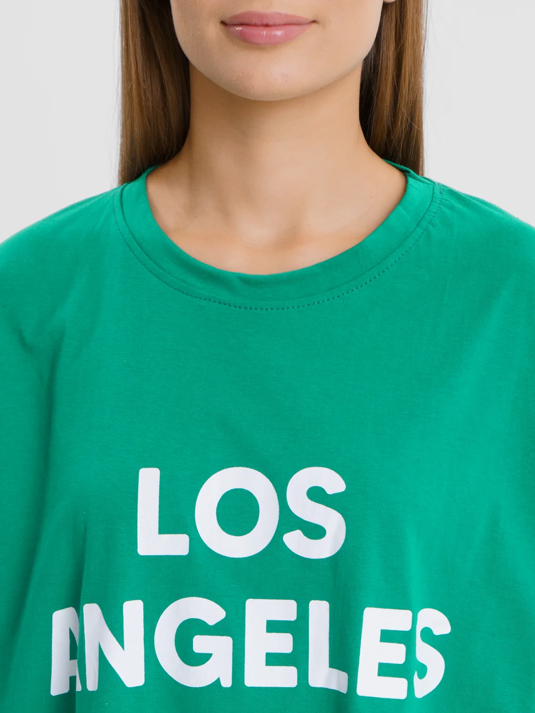 Лесной зеленый женская футболка свободного кроя с принтом "LOS ANGELES"
