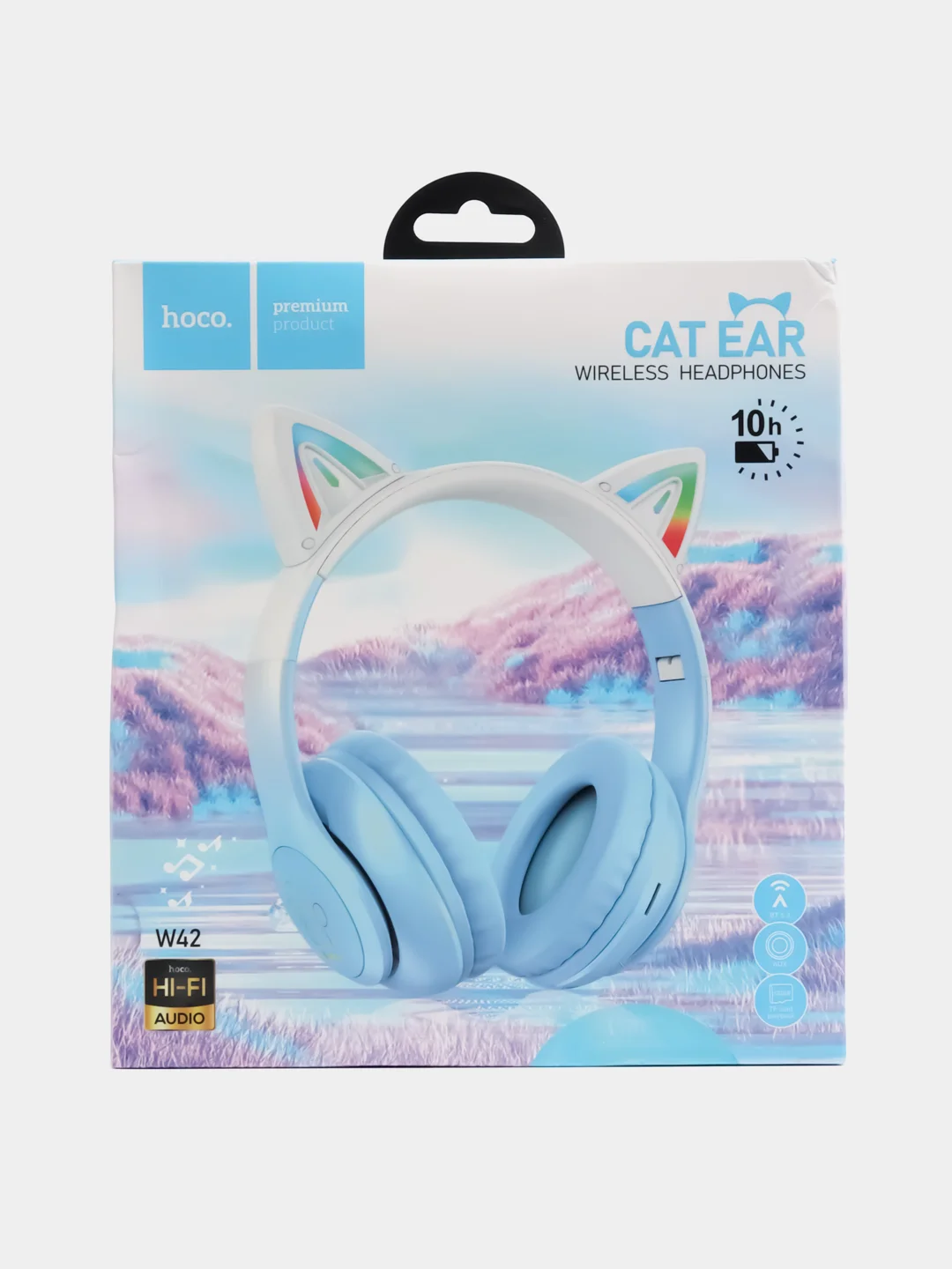 Голубой беспроводные наушники hoco W42 Cat ear, полноразмерные детские наушники