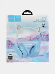 Голубой беспроводные наушники hoco W42 Cat ear, полноразмерные детские наушники