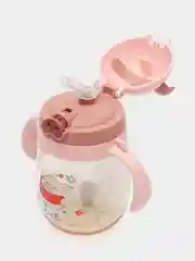 Пастельно-коралловый детская бутылка-непроливайка для воды, с трубочкой, с ручками, с ремешком "Хрюша", 350 мл