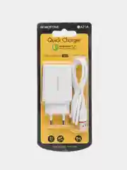 Белый зарядное устройство Borofone BA21A + кабель Type-C, Micro-USB (QC 3.0, 3A, 18W) для Android
