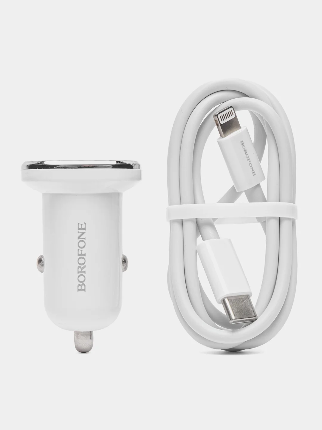 Белый автомобильное зарядное устройство Borofone BZ12A, BZ12B 18W + кабель для iPhone и Android