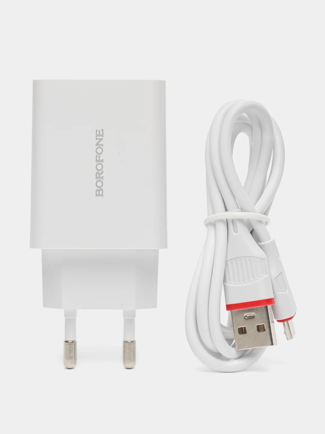 Белый зарядное устройство Borofone BA21A + кабель Type-C, Micro-USB (QC 3.0, 3A, 18W) для Android