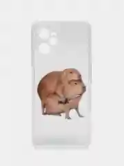 Бежевый силиконовый чехол на Realme C35 / Реалми С35 прозрачный, с рисунком, защита камеры