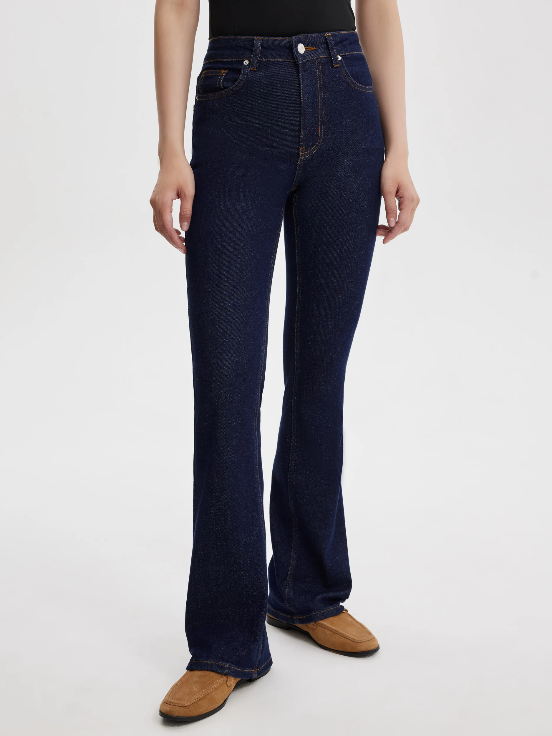 Темно-синий джинсы женские Zarina boot cut клеш, с высокой посадкой