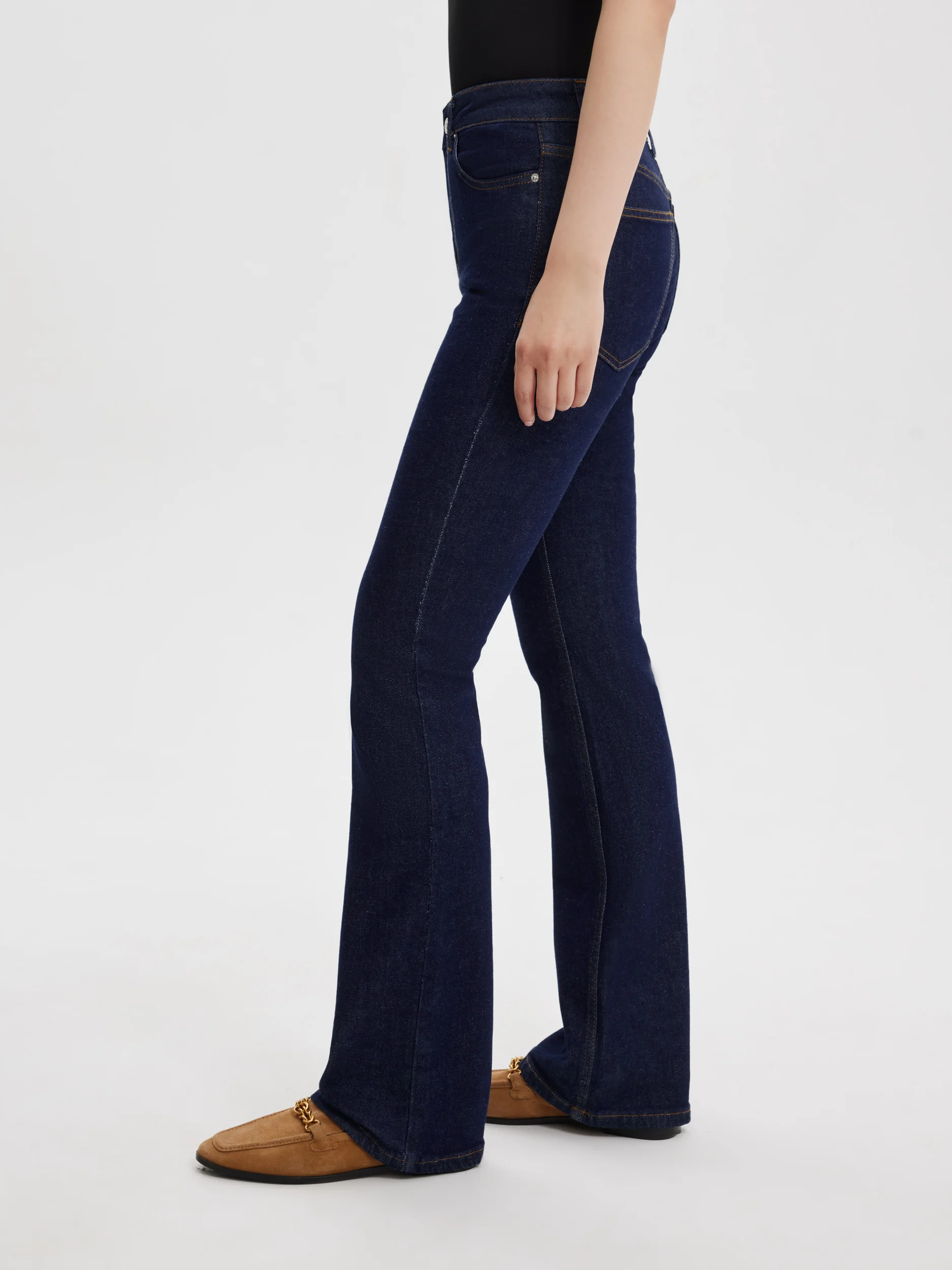 Темно-синий джинсы женские Zarina boot cut клеш, с высокой посадкой