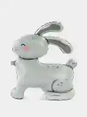 Серый металлик шар Кролик, Заяц, Зайчик, стоячий, 4D, фольгированный