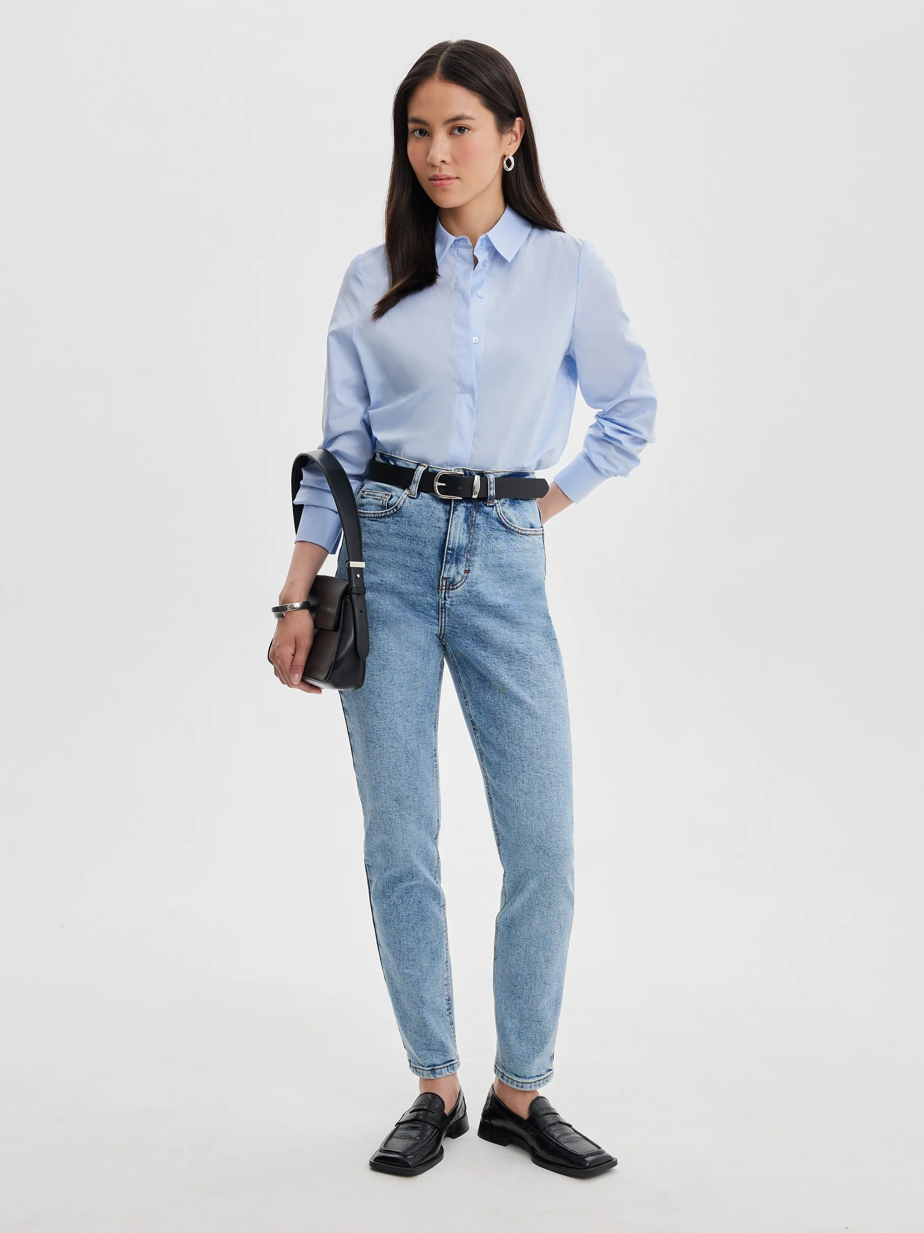 Голубой джинсы женские Zarina mom fit, с высокой посадкой