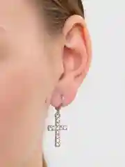 Серый серьги со стразами висячие "Крестики"