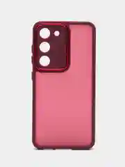 Бордовый чехол матовый для Samsung Galaxy S23, пластиковый, полупрозрачный, с глянцевой рамкой