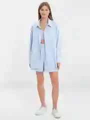 Бежевый костюм, комплект, рубашка с шортами
