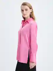 Тёмно-розовый блузка-рубашка женская Zarina из атласной ткани