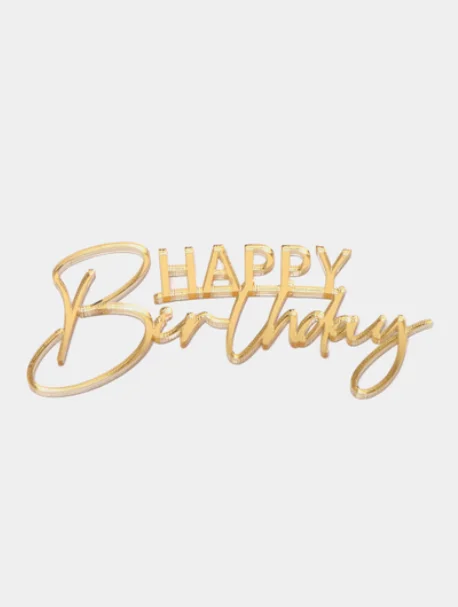 Серебряный топпер #Т24 "Happy Birthday" для украшения торта из зеркального акрила