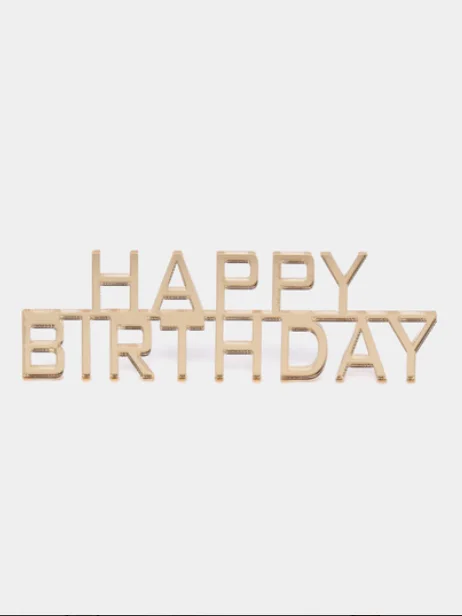 Золотой топпер #Т11 для украшения торта "Happy Birthday" из толстого зеркального акрила