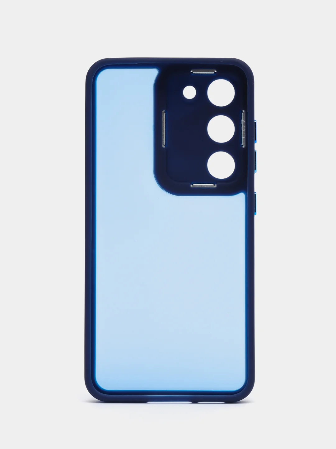 Синий чехол матовый для Samsung Galaxy S23, пластиковый, полупрозрачный, с глянцевой рамкой