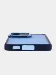 Синий чехол матовый для Samsung Galaxy S23, пластиковый, полупрозрачный, с глянцевой рамкой
