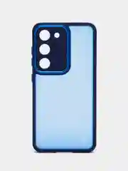 Синий чехол матовый для Samsung Galaxy S23, пластиковый, полупрозрачный, с глянцевой рамкой