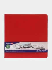 Скетчбук, слоновая кость 140г/м 200х200мм, 80л, КОЖЗАМ, резинка, BRAUBERG ARTCL, красный