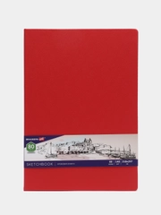 Скетчбук, слоновая кость 140г/м 210х297мм, 80л, КОЖЗАМ, резинка, BRAUBERG ARTCL, красный
