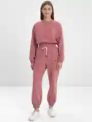 Коралловый меланж спортивный костюм женский, комплект: укороченный лонгслив на резинке, широкие штаны