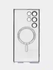 Серебряный чехол-накладка c защитой камеры для Samsung S23 Ultra MagSafe, магнит
