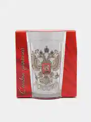 Золотистый хаки стакан граненый в упаковке "Герб России", 250 мл
