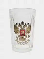 Золотистый хаки стакан граненый в упаковке "Герб России", 250 мл