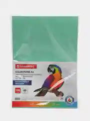 Бумага цветная Brauberg, А4, 80 г/м2, 100 л., интенсив, зеленая, для офисной техники