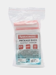 Пакеты с замком ZIP LOCK "зиплок", комплект 100 шт., 60х80 мм, ПВД, толщ. 35 микр