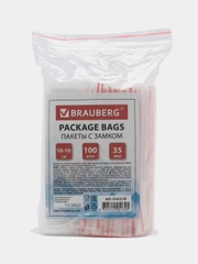 Пакеты с замком ZIP LOCK "зиплок", комплект 100 шт., 100х100мм, ПВД, толщ. 35 микр