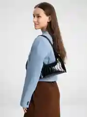 Черный сумка багет на плечо, экокожа