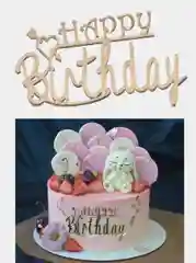 Золотой топпер #Т14 с написью "Happy Birthday" для украшения торта из акрила