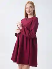 Бордовый платье женское, универсальное, длинный рукав "Фонарик"