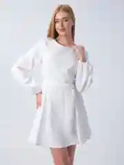 Белый платье женское, приталенное, длинный рукав