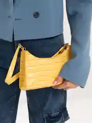 Желтый сумка багет на плечо, экокожа