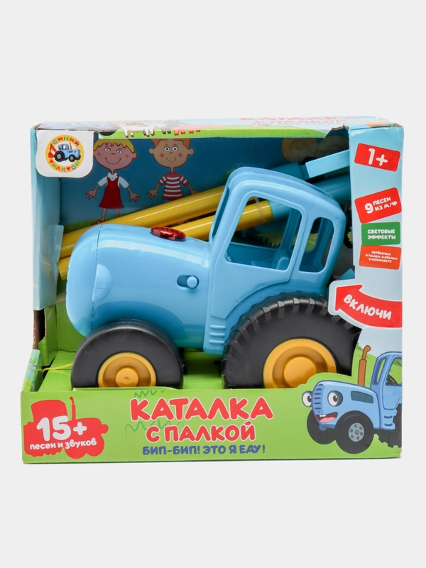 Музыкальная игрушка-каталка MAXI с ручкой управления "Синий Трактор" 15 звуков и песен