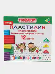 Пластилин классический маленький для лепки для школы и сада Пифагор, 12 цветов, 106505