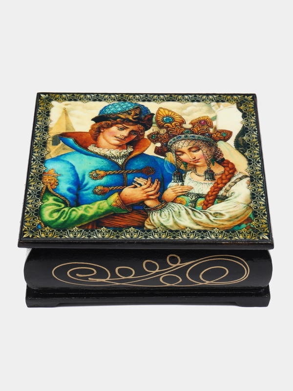 Шкатулка жостовская, роспись, 10 x 10 см