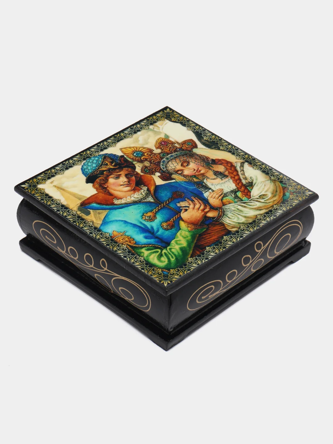Коралловый шкатулка жостовская, роспись, 10 x 10 см