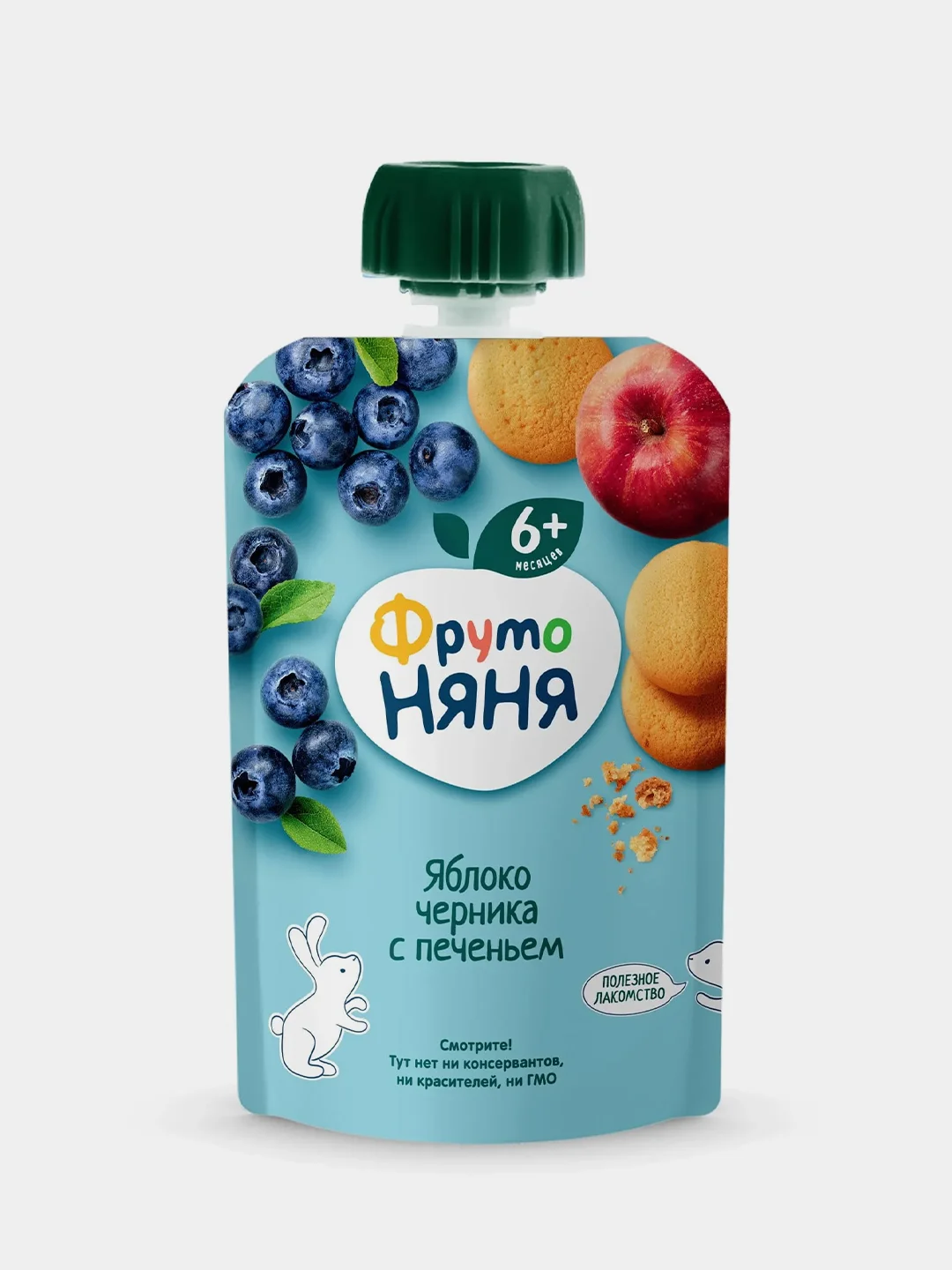 Пюре с печеньем ФрутоНяня яблоко, черника, арония 90г, упак 12 штук