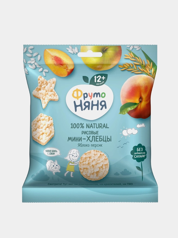 Мини-хлебцы рисовые ФрутоНяня яблоко, персик, 30г