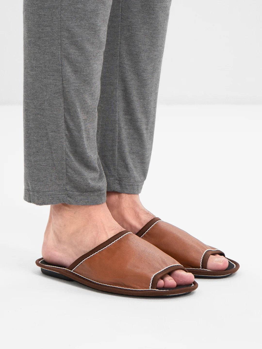 Терракотовый тапочки домашние мужские из экокожи Soft Slippers