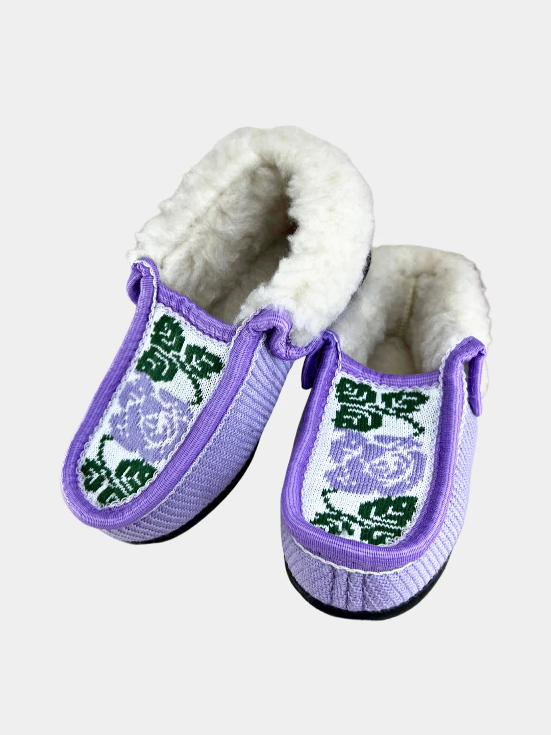 Лавандовый чуни-тапочки женские утепленные вязаные "Бабуши" от Soft Slippers