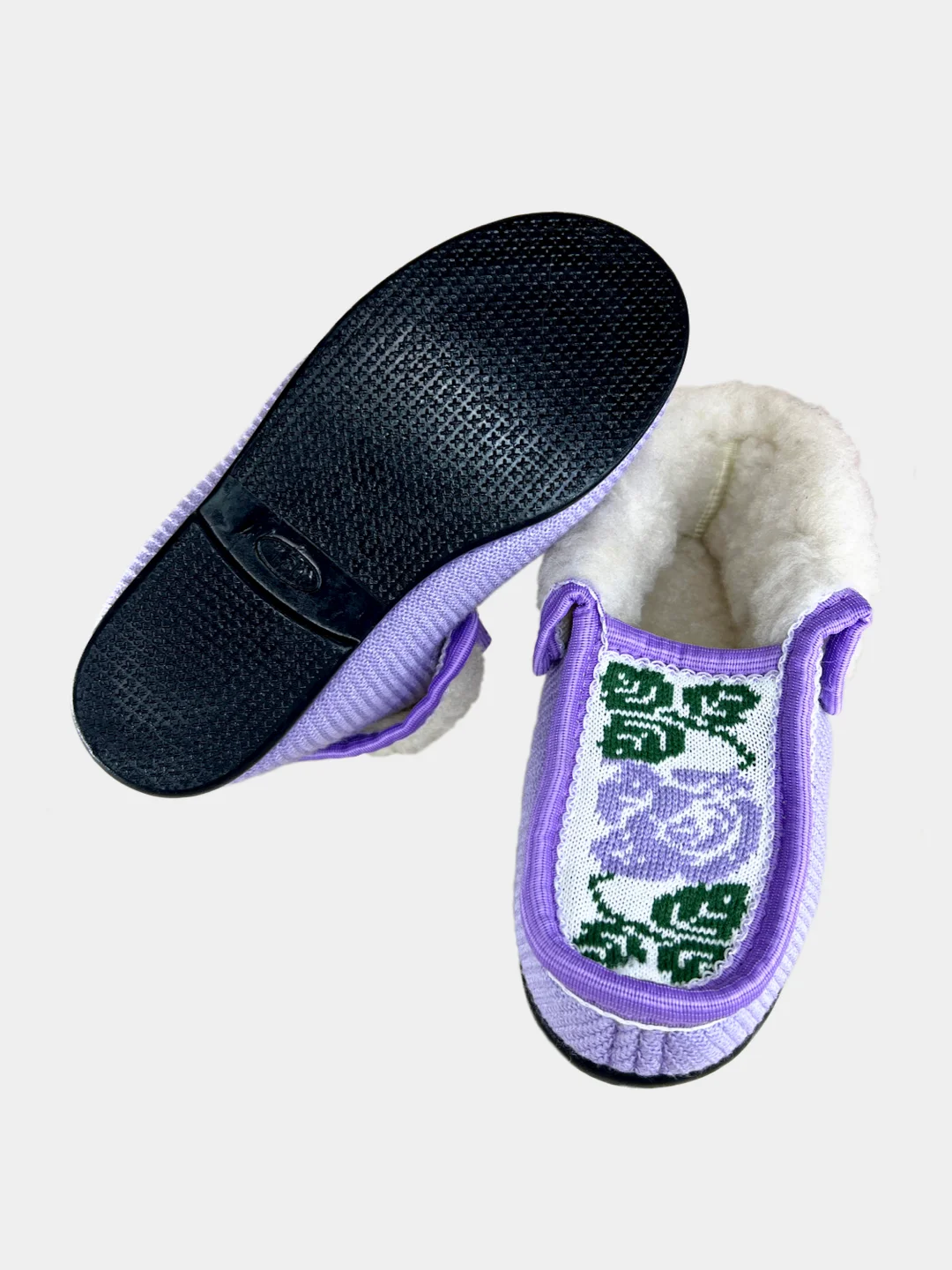 Лавандовый чуни-тапочки женские утепленные вязаные "Бабуши" от Soft Slippers