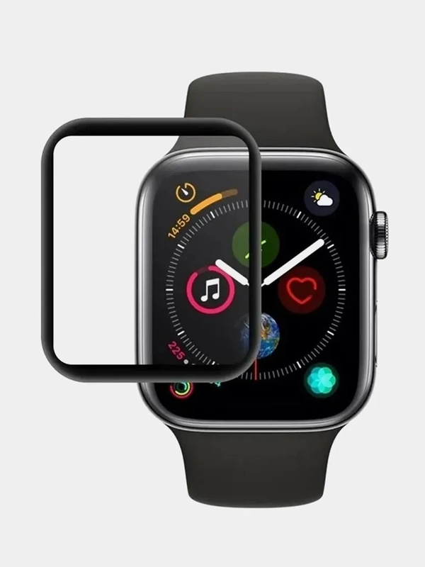 Защитное стекло для часов Apple Watch глянцевое, черная рамка, 38, 40, 42 mm